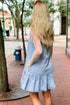 Bow Detail Spaghetti Strap Ruffle Hem Denim Mini Dress