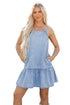 Bow Detail Spaghetti Strap Ruffle Hem Denim Mini Dress