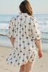 Bow Detail Stripe Print Puff Sleeve Ruffled Mini Dress