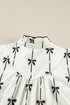 Bow Detail Stripe Print Puff Sleeve Ruffled Mini Dress