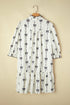 Bow Detail Stripe Print Puff Sleeve Ruffled Mini Dress