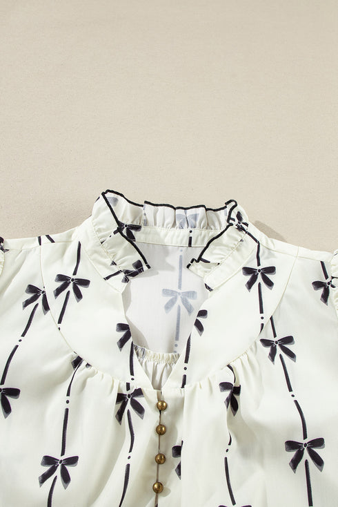Bow Detail Stripe Print Puff Sleeve Ruffled Mini Dress