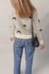 Bow Embellished Heart Pattern Crew Neck Sweater