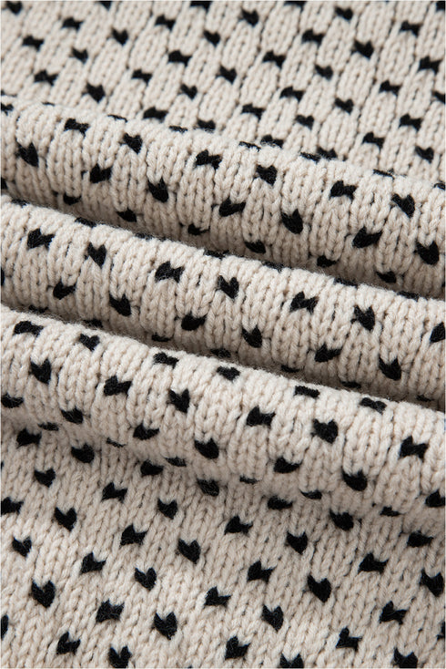 Bow Embellished Heart Pattern Crew Neck Sweater
