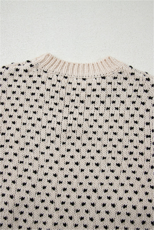 Bow Embellished Heart Pattern Crew Neck Sweater