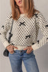 Bow Embellished Heart Pattern Crew Neck Sweater