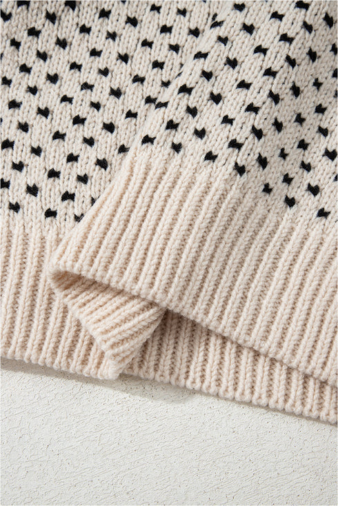 Bow Embellished Heart Pattern Crew Neck Sweater