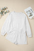 Bow Embroidered Drop Shoulder Pullover Knit Short Set