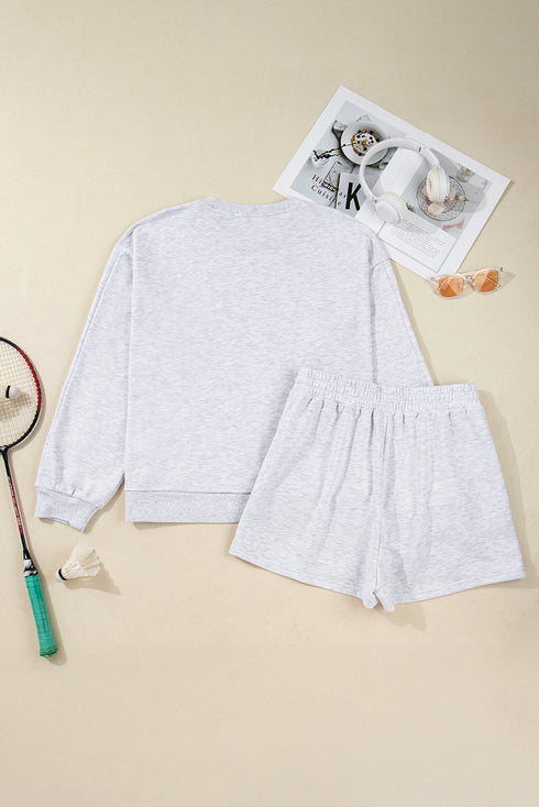 Bow Embroidered Puff Sleeve Pullover And Loose Shorts Loungewear Set