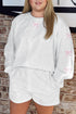Bow Embroidered Puff Sleeve Pullover And Loose Shorts Loungewear Set
