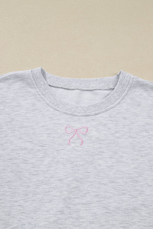 Bow Embroidered Puff Sleeve Pullover And Loose Shorts Loungewear Set