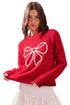 Bow Embroidered Ribbed Knit Drop Shoulder Sweater