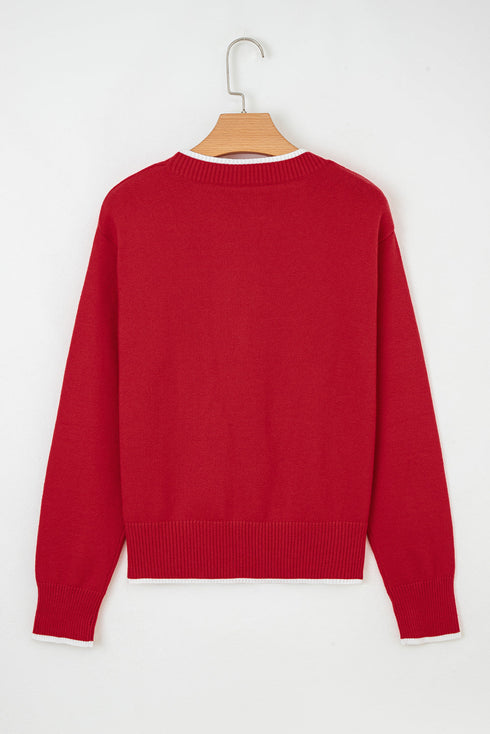 Bow Front Crew Neck Long Sleeve Knit Sweater