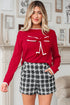 Bow Front Crew Neck Long Sleeve Knit Sweater