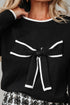 Bow Front Crew Neck Long Sleeve Knit Sweater