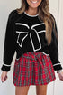 Bow Front Crew Neck Long Sleeve Knit Sweater