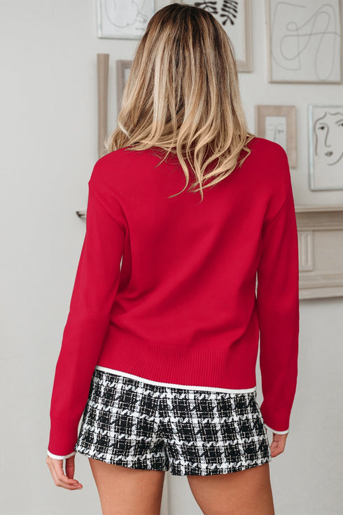 Bow Front Crew Neck Long Sleeve Knit Sweater