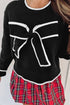 Bow Front Crew Neck Long Sleeve Knit Sweater