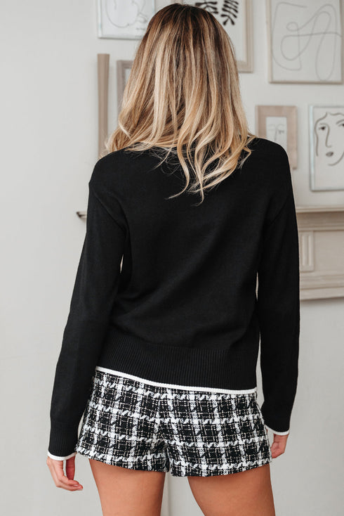 Bow Front Crew Neck Long Sleeve Knit Sweater
