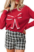 Bow Front Crew Neck Long Sleeve Knit Sweater