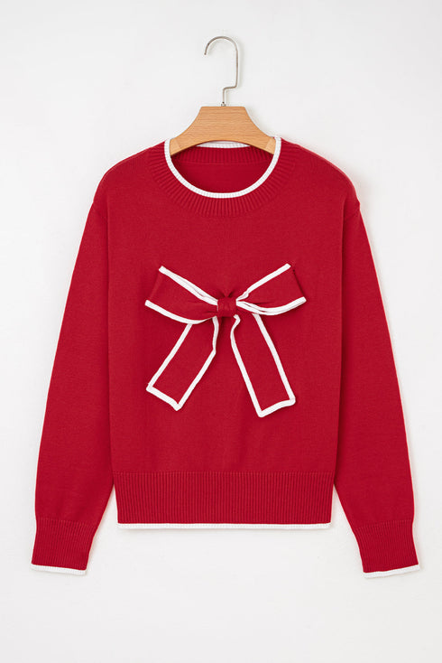 Bow Front Crew Neck Long Sleeve Knit Sweater