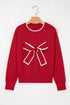 Bow Front Crew Neck Long Sleeve Knit Sweater