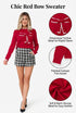 Bow Front Crew Neck Long Sleeve Knit Sweater