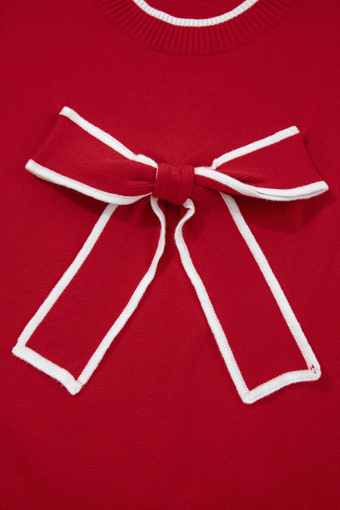 Bow Front Crew Neck Long Sleeve Knit Sweater