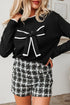 Bow Front Crew Neck Long Sleeve Knit Sweater