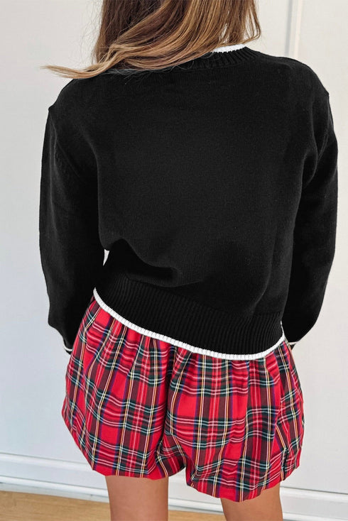 Bow Front Crew Neck Long Sleeve Knit Sweater
