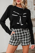 Bow Front Crew Neck Long Sleeve Knit Sweater