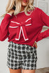 Bow Front Crew Neck Long Sleeve Knit Sweater