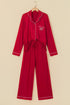 Bow Front Pocket Long Sleeve Shirt Pajama Lounge Set