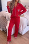 Bow Front Pocket Long Sleeve Shirt Pajama Lounge Set
