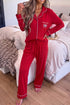Bow Front Pocket Long Sleeve Shirt Pajama Lounge Set