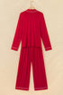 Bow Front Pocket Long Sleeve Shirt Pajama Lounge Set