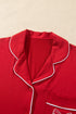 Bow Front Pocket Long Sleeve Shirt Pajama Lounge Set