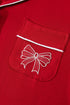 Bow Front Pocket Long Sleeve Shirt Pajama Lounge Set