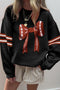 Bow Graphic Striped Sleeve Drop Shoulder Oversized Crewneck Sweatshirt