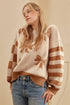 Bow Intarsia Check And Stripe Sleeve Drop Shoulder Rib Trim Sweater
