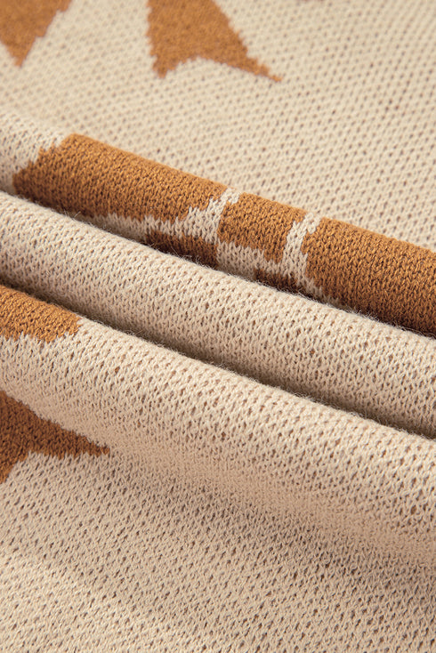 Bow Intarsia Check And Stripe Sleeve Drop Shoulder Rib Trim Sweater