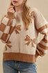 Bow Intarsia Check And Stripe Sleeve Drop Shoulder Rib Trim Sweater