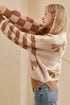 Bow Intarsia Check And Stripe Sleeve Drop Shoulder Rib Trim Sweater