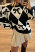 Bow Jacquard Argyle Drop Shoulder Sweater