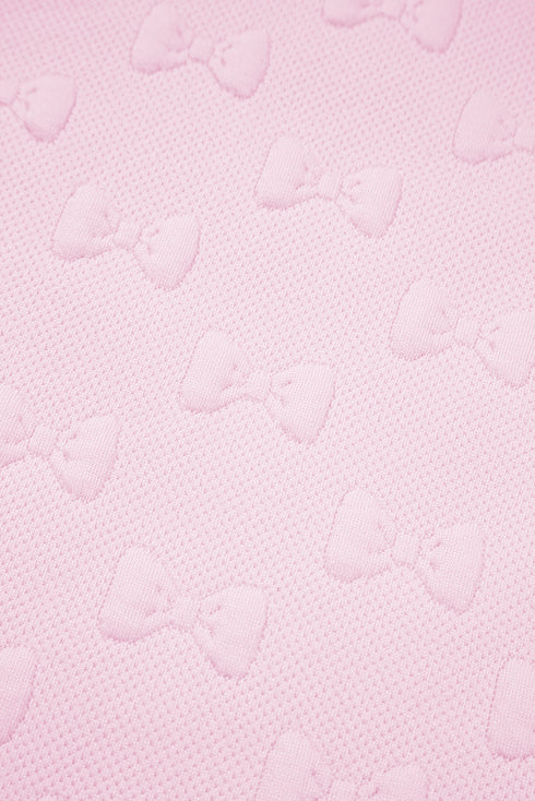 Bow Jacquard Ruffle Sleeve Short 2pcs Outfit