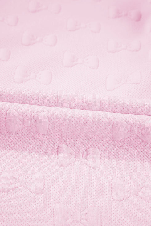 Bow Jacquard Ruffle Sleeve Short 2pcs Outfit