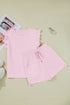 Bow Jacquard Ruffle Sleeve Short 2pcs Outfit