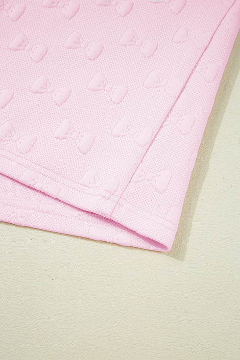 Bow Jacquard Ruffle Sleeve Short 2pcs Outfit