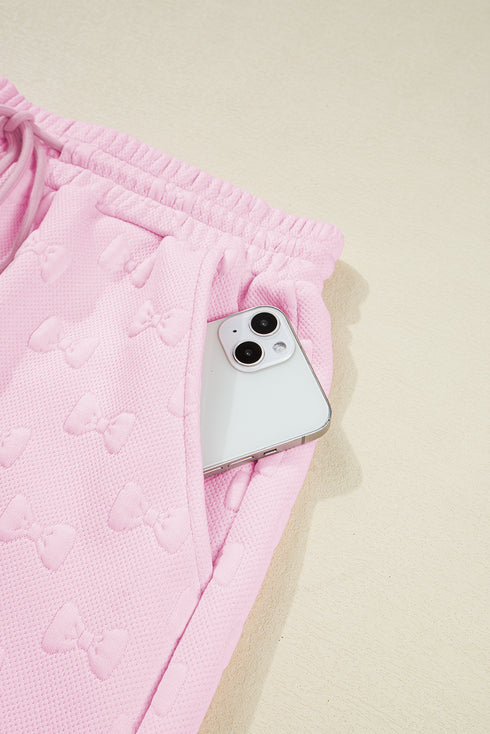 Bow Jacquard Ruffle Sleeve Short 2pcs Outfit