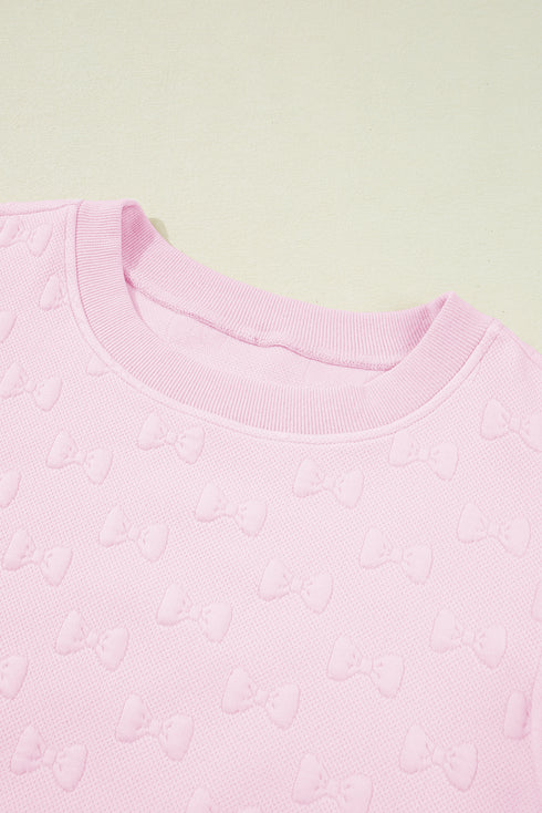 Bow Jacquard Ruffle Sleeve Short 2pcs Outfit